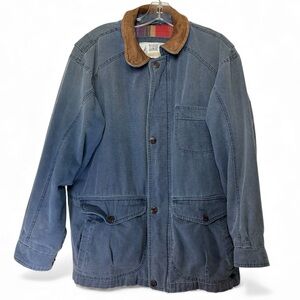 London Fog Towns Coat Mens Medium Blue Brown Barn Chore Cargo Jacket Vtg Flannel